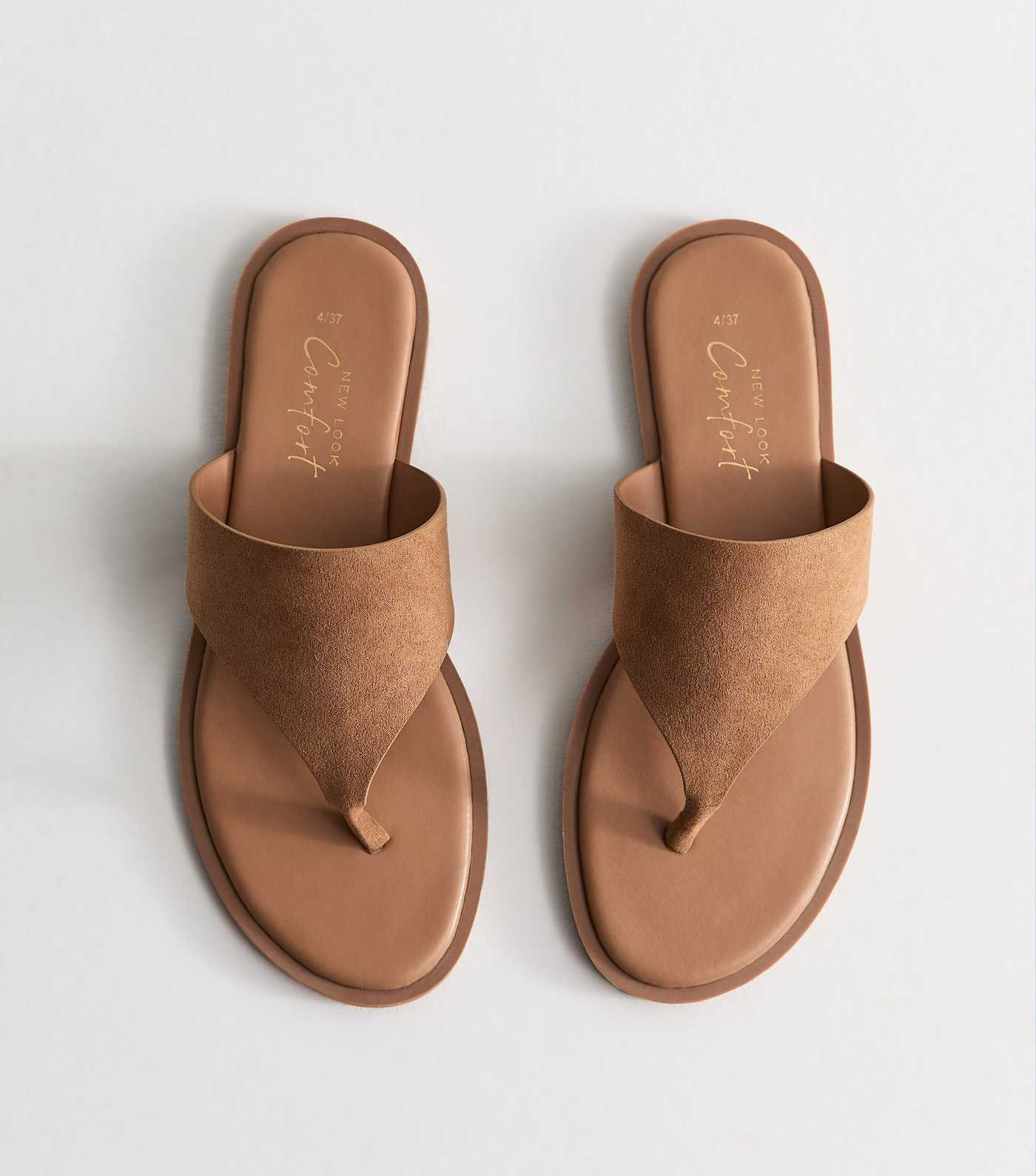Tan Faux Suede Wide Toe Strap Flat Sandals | New Look | New Look (UK)