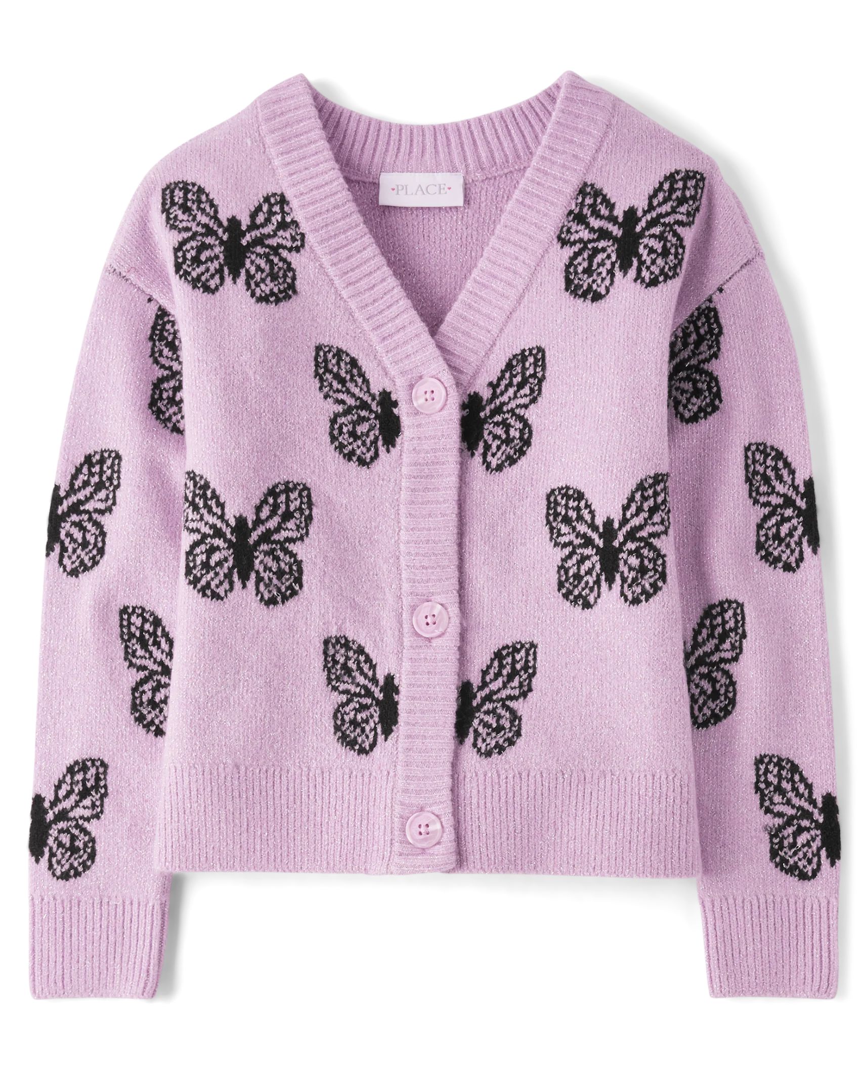 Girls Butterfly V-Neck Cardigan - lilac dust | The Children's Place