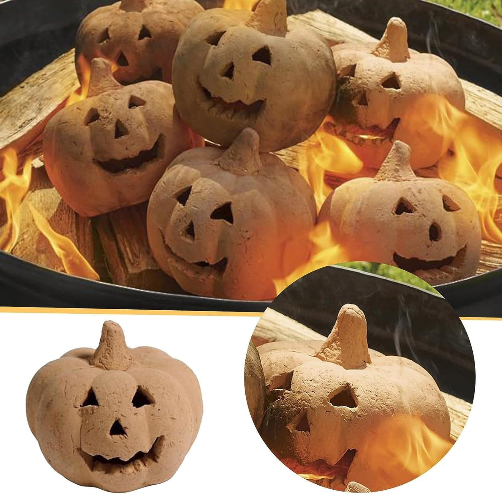 Terracotta Pumpkin Ornament - Reusable Fire Pits, Stoneware Halloween and Fall Decor, Round Light... | Amazon (US)
