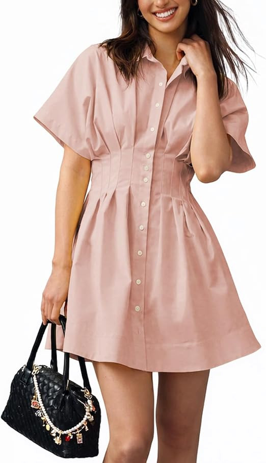 Women’s Mini Shirt Dress Casual Button Down Short Sleeve Collared Summer Dresses | Amazon (US)