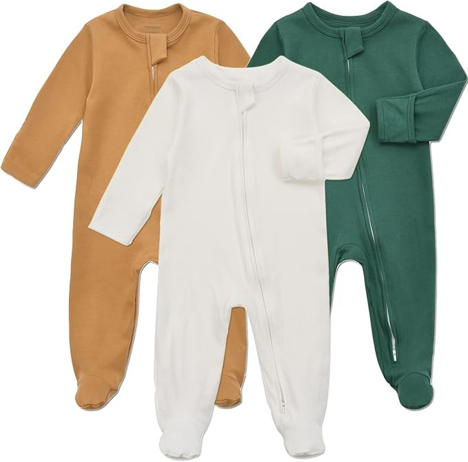 Aablexema Baby Footie Pajama with Mitten Cuffs, Double Zipper Infant Cotton clothes Sleeper Pjs, ... | Amazon (US)