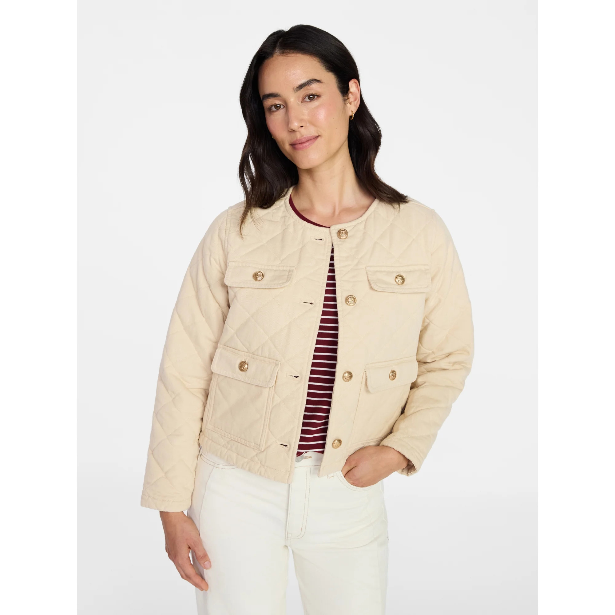 Time and Tru Women's Quilted Cotton Jacket, Sizes XS-XXXL | Walmart (US)