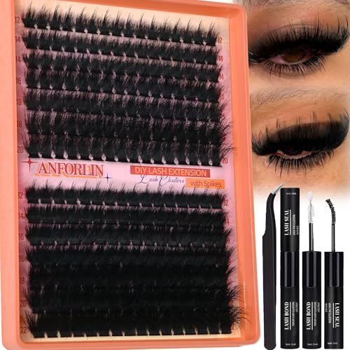 Manga Lash Clusters Kit With Spikes 180D+280D Volume Eyelash Clusters 12-22MM Long Fairy Lash Extension Spiky Cluster Eyelash Extensions 224Pcs Thick Individual Lashes DIY at Home by Anforlin | Amazon (US)