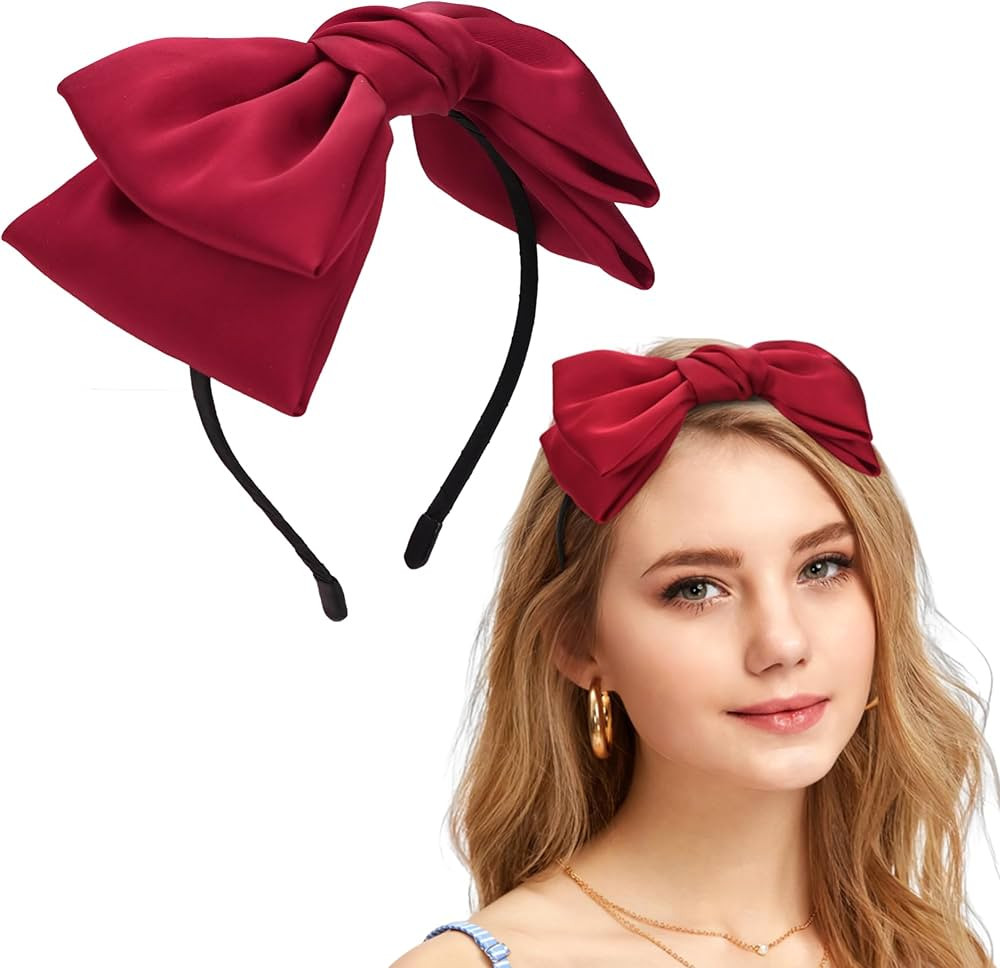 JOYOYO Red Satin Large Bow Headband for Women and Girls, Double Ribbon Hair Accessories, Hair Sty... | Amazon (US)