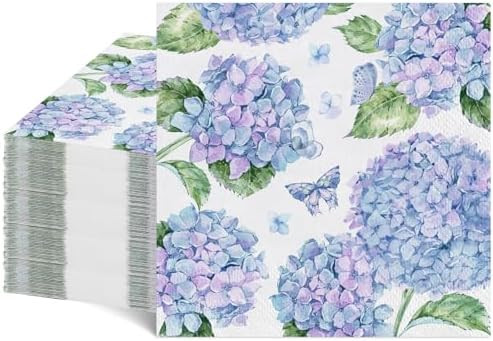 100 Pcs Hydrangea Napkins, Floral Cocktail Napkins Blue and Light Purple Hydrangea Flower Napkin ... | Amazon (US)