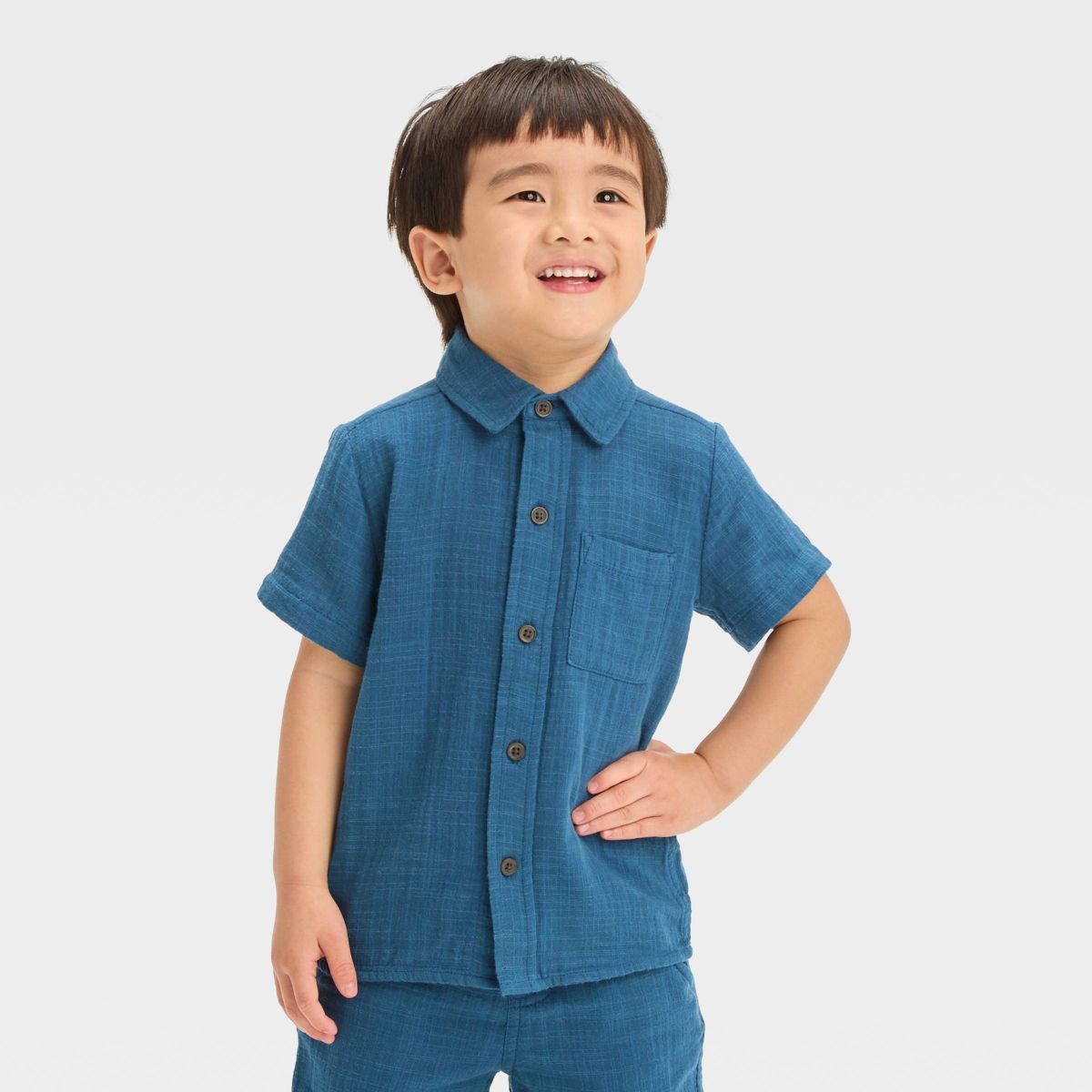 Toddler Boys' Short Sleeve Textured 'Button-Up' Shirt - Cat & Jack™ | Target