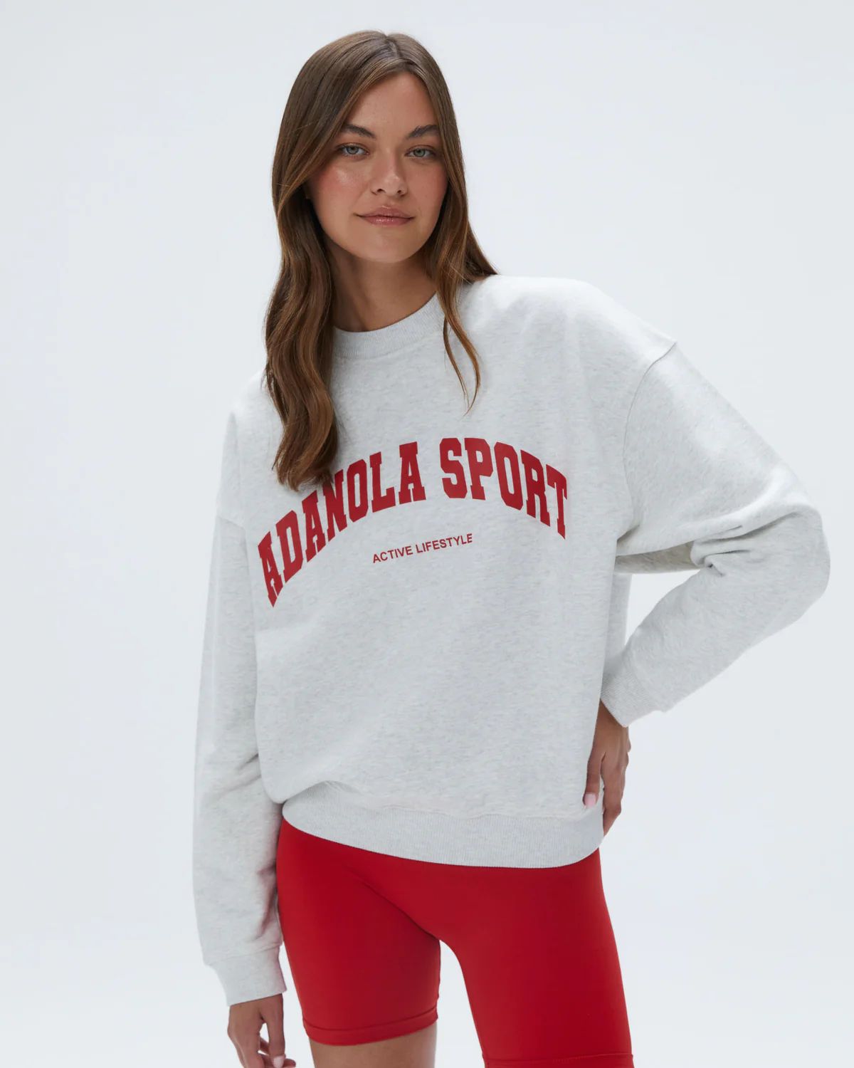 Adanola Sport Relaxed Sweatshirt - Light Grey Melange/ Classic Red | Adanola UK