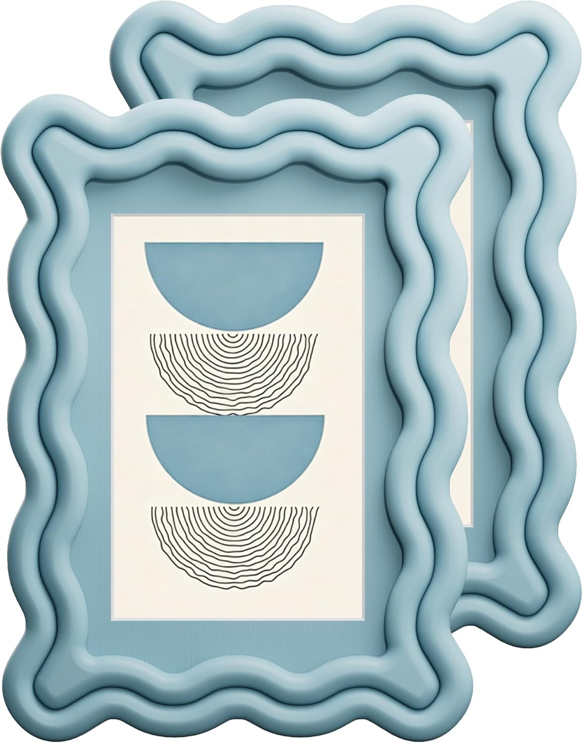 iRahmen 4x6 Wavy Picture Frame Set of 2 - Scalloped Frame Display Picture 3.5x5 with Mat or 4 x 6 Without Mat, Blue Photo Frame with Tempered Glass for Tabletop Display and Wall Mount | Amazon (US)