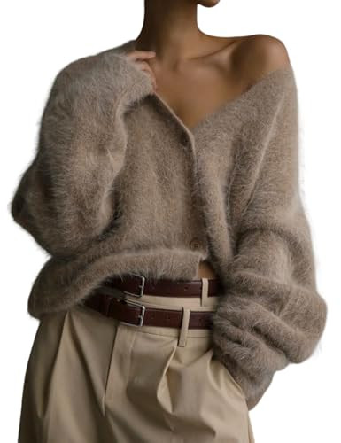 Yimoon Womens Fuzzy Cardigan Sweater V Neck Long Sleeve Button Down Slouchy Furry Knit Sweaters 2... | Amazon (US)