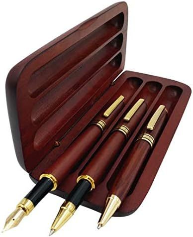 3 Pcs Wooden Pens Set with Pen Gift Case/Best Writing Fountain Pen, Fancy Ballpoint Pen and Luxur... | Amazon (US)
