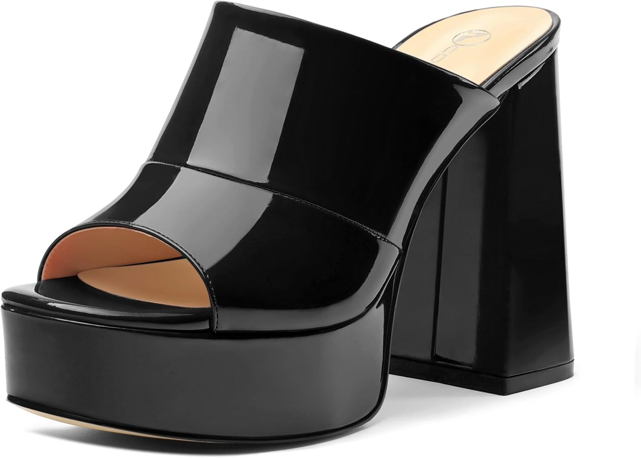 Womens Platform Chunky Heels Sandals Square Open Toe High Heeled Sandals Slip On Slides Dress Par... | Amazon (US)