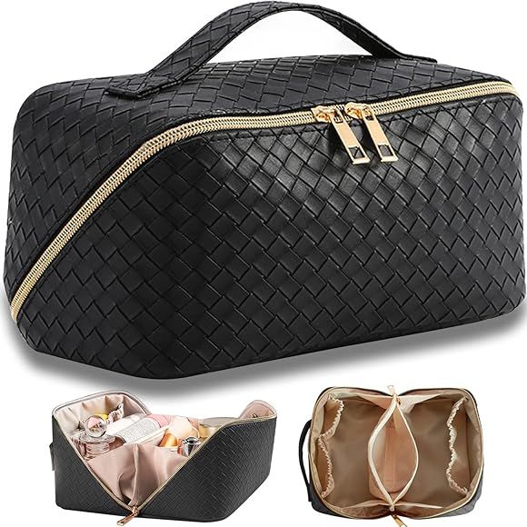 EECH Makeup Bag - Large Capacity Travel Cosmetic Bag, Travel Makeup Bag Waterproof Leather, Porta... | Amazon (US)