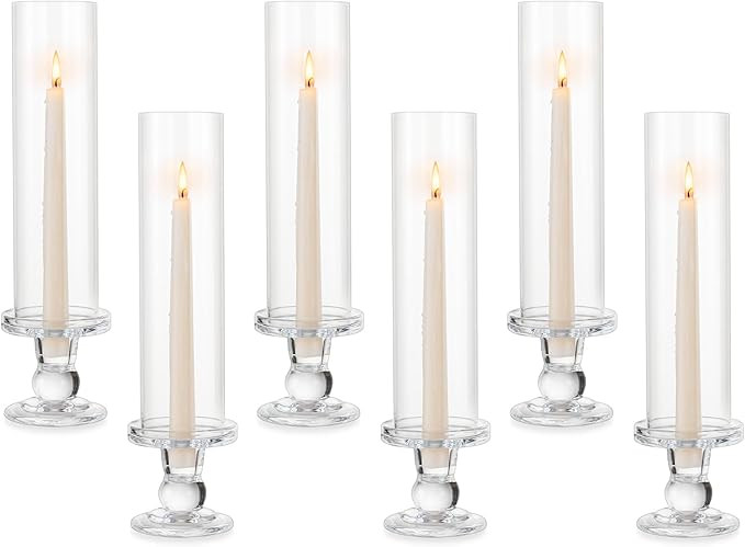 Hurricane Glass Taper Candle Holder: 6Pcs Tall Hurricane Candle Holder for Home Clear Tapered Can... | Amazon (US)