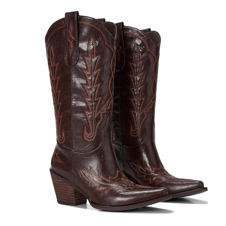 Cowboy Boots For Women - Western Mid-Calf Cowgirl Boots - Snip Toe - 3” Wood Grain Chunky Heel ... | Amazon (US)