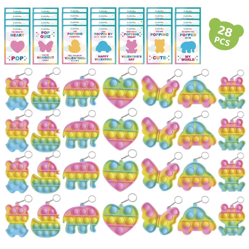 Fun Little Toys 28 Pcs Valentines Cards for Kids Classroom Pop It Fidget Toys Bulk Keychains, Min... | Walmart (US)