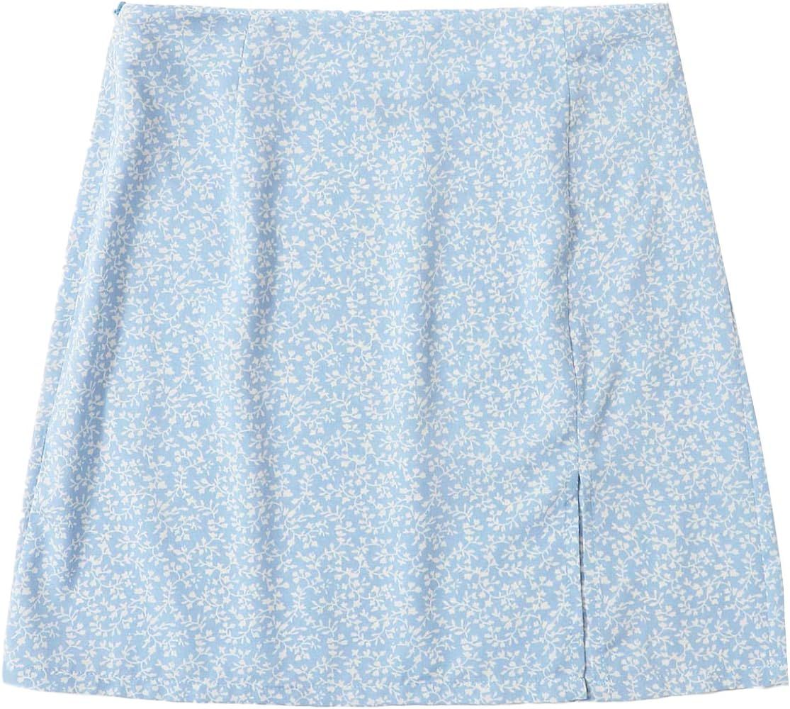 WDIRARA Women's Floral Print Split Hem High Waist Boho Mini Bodycon Skirt | Amazon (US)