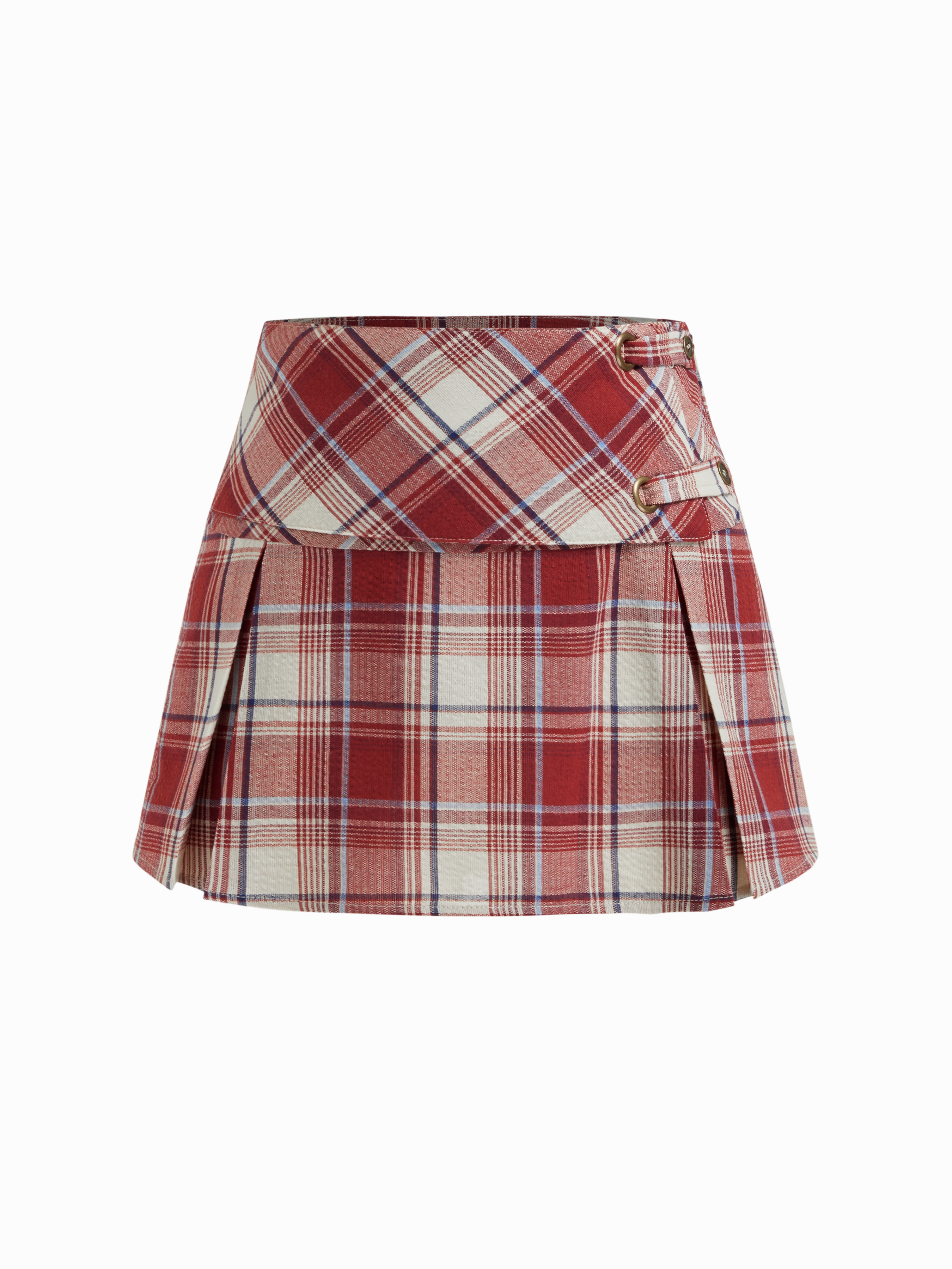 Woven Low Rise Plaid Button Pleated Mini Skirt For Daily Casual | Cider