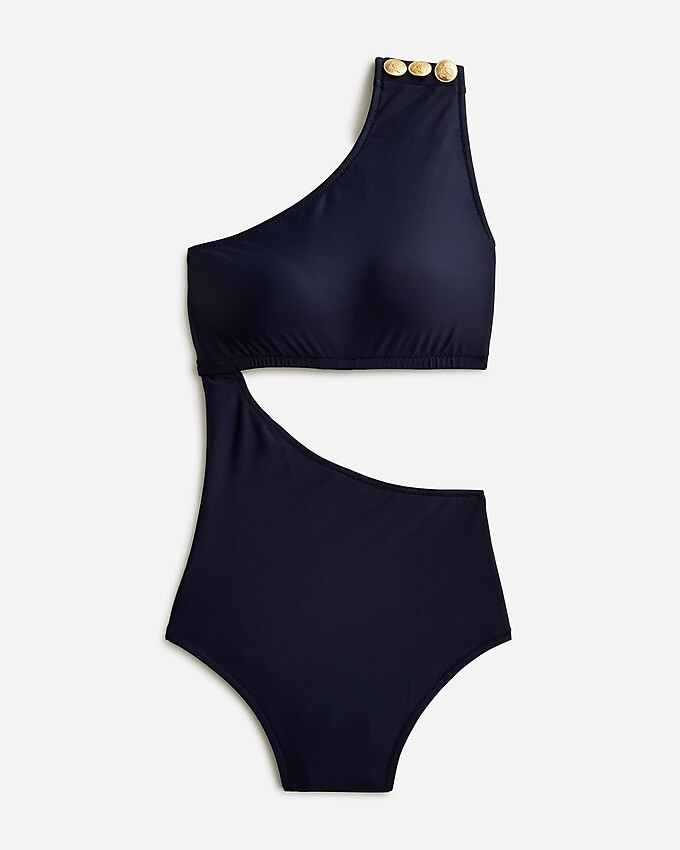 Cutout one-piece full-coverage swimsuit with buttons | J. Crew US