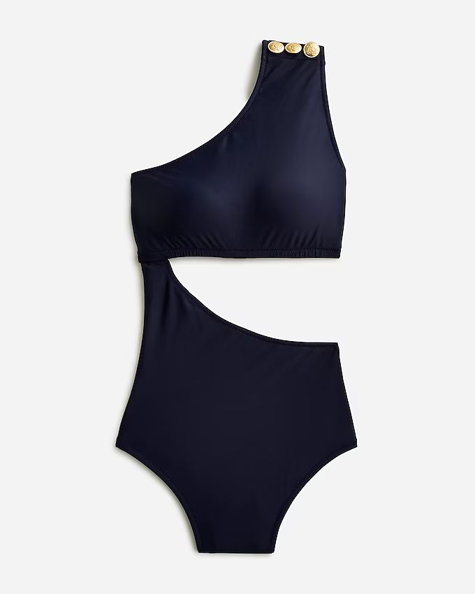 Cutout one-piece full-coverage swimsuit with buttons | J.Crew US