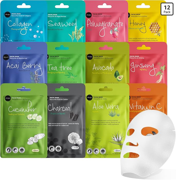 Celavi Essence Facial Sheet Face Mask Variety Set Classic Authentic Korean Moisturizing Skincare ... | Amazon (US)