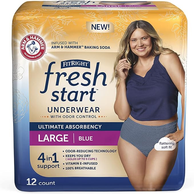 FitRight Fresh Start Incontinence and Postpartum Underwear for Women, Large, Blue (48 Count) Ulti... | Amazon (US)