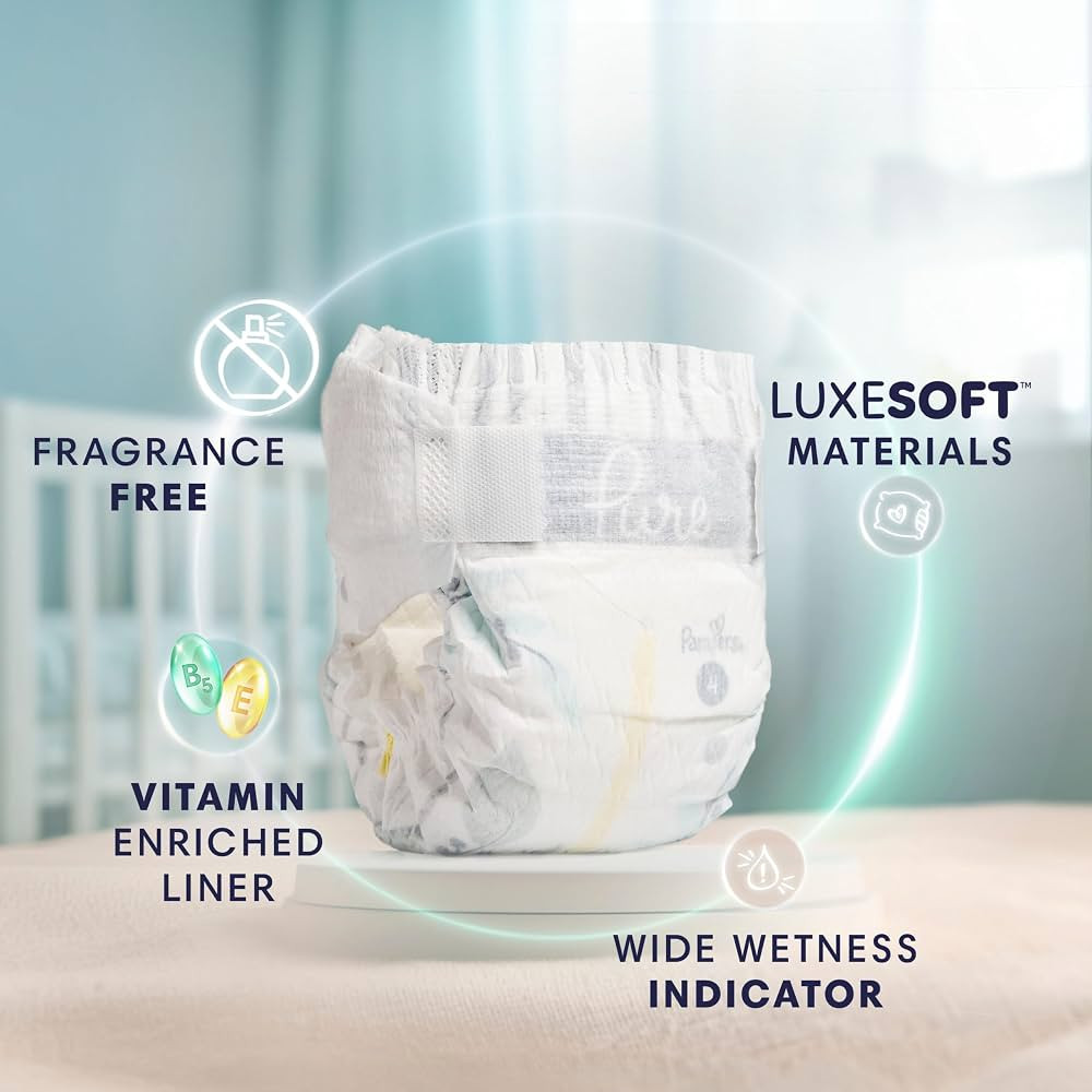 Pampers Pure Baby Diapers, Size 6 (35+ lbs), 108, Up to 100% Leakproof, Premium Hypoallergenic So... | Amazon (US)