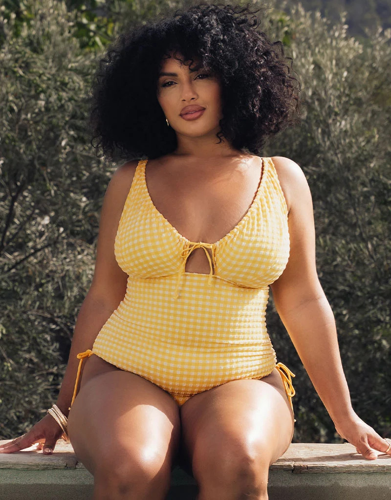 Curvy Kate Holiday Check Non Wired Swimsuit Sunshine Yellow | Curvy Kate Ltd