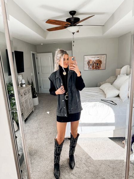 size down half size in boots + wearing a size XS in dress but i need a small for length! vest in a size small (super oversized) + belt in a small. linking similar options too! 

western fashion // western outfit inspo 

#LTKsalealert #LTKshoecrush #LTKfindsunder50