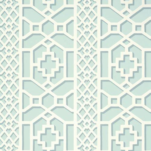 Schumacher Zanzibar Trellis Winter Mint Wallpaper | DecoratorsBest