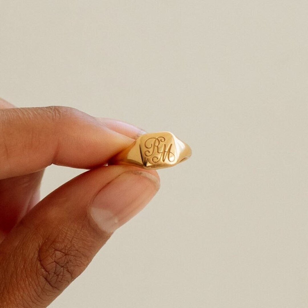 Personalized Square Signet Ring by Gracepersonalized - Custom Gold Pinky Ring - Engraved Initial ... | Etsy (US)