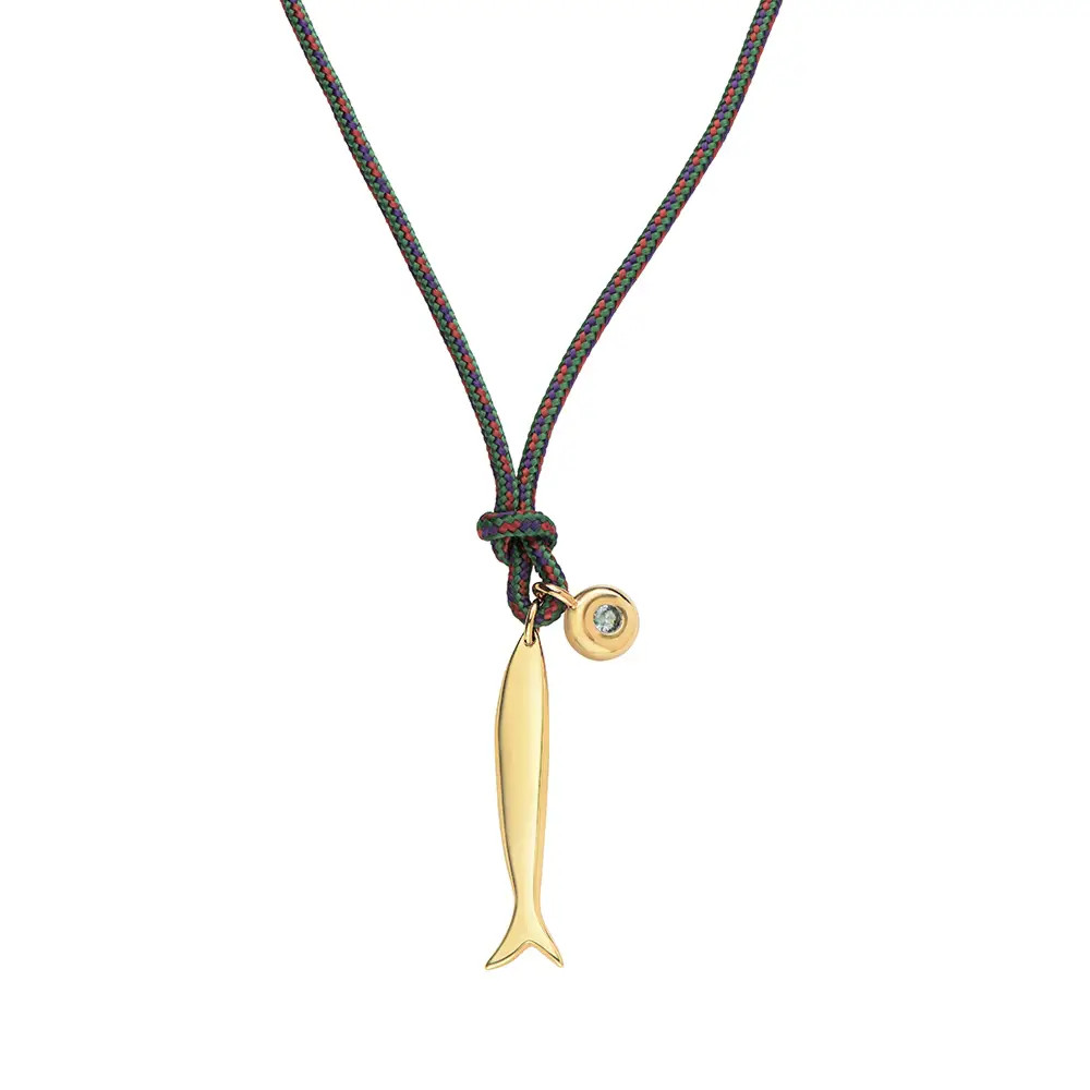 Lucky Catch Fish Adjustable Cord Necklace in Gold Plating | Theo Grace