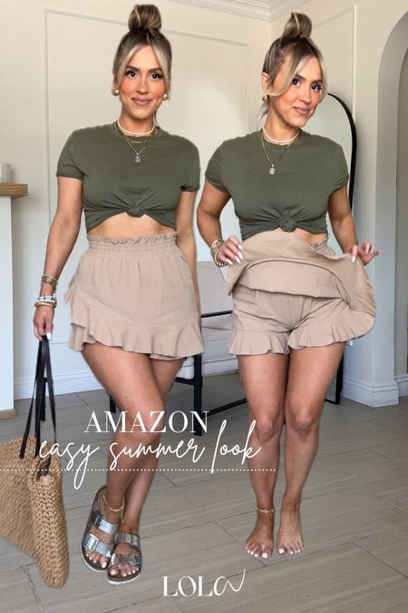 Casual chic Amazon summer outfit idea 🙌🏼🤗

✔️ wearing SMALL in skort + tee | this flare mini SKORT is a super comfy linen with stretch + elastic waistband. I love length from the back too (not too short). 

#LTKU #LTKStyleTip #LTKFindsUnder50