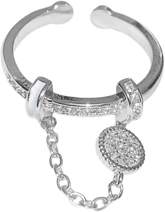 CZ Round Chain Promise Statement Ring for Women Golden Dainty Created Crystal Disc Tassel Dangle ... | Amazon (US)