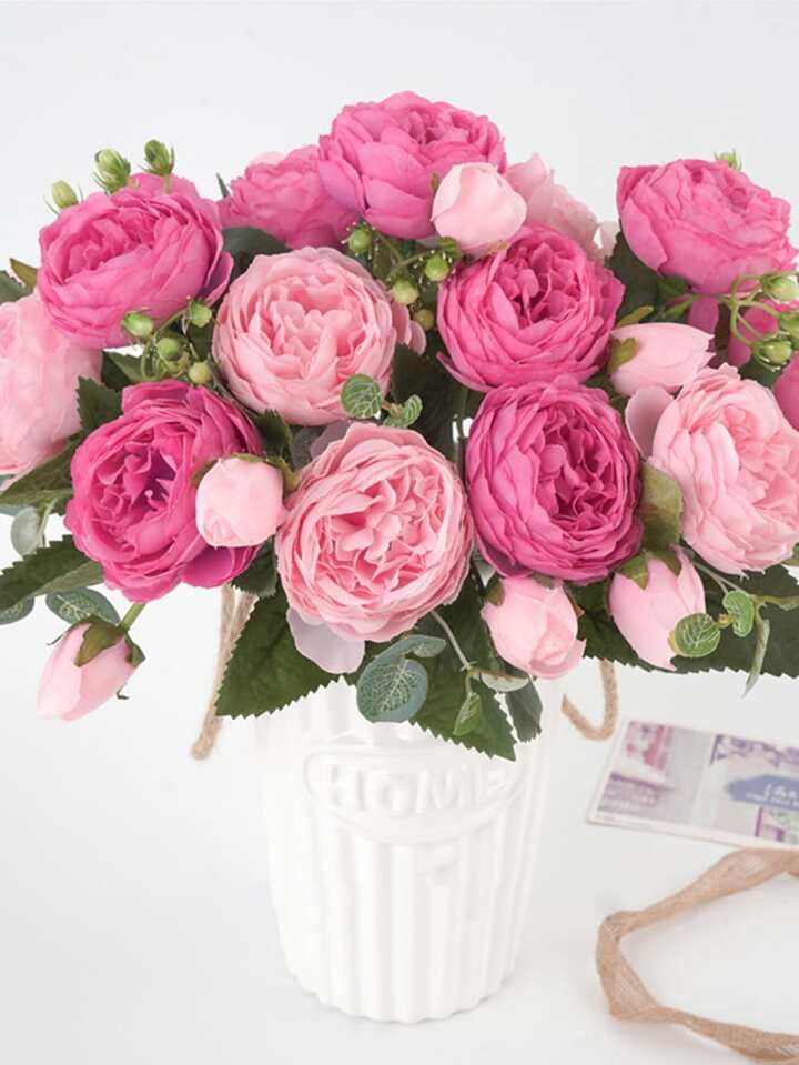 SHEIN X WOTP Hot Selling 1pc/31cm Rose White Silk Bouquet Peony Artificial Flower 5 Big Head 4 Sm... | SHEIN