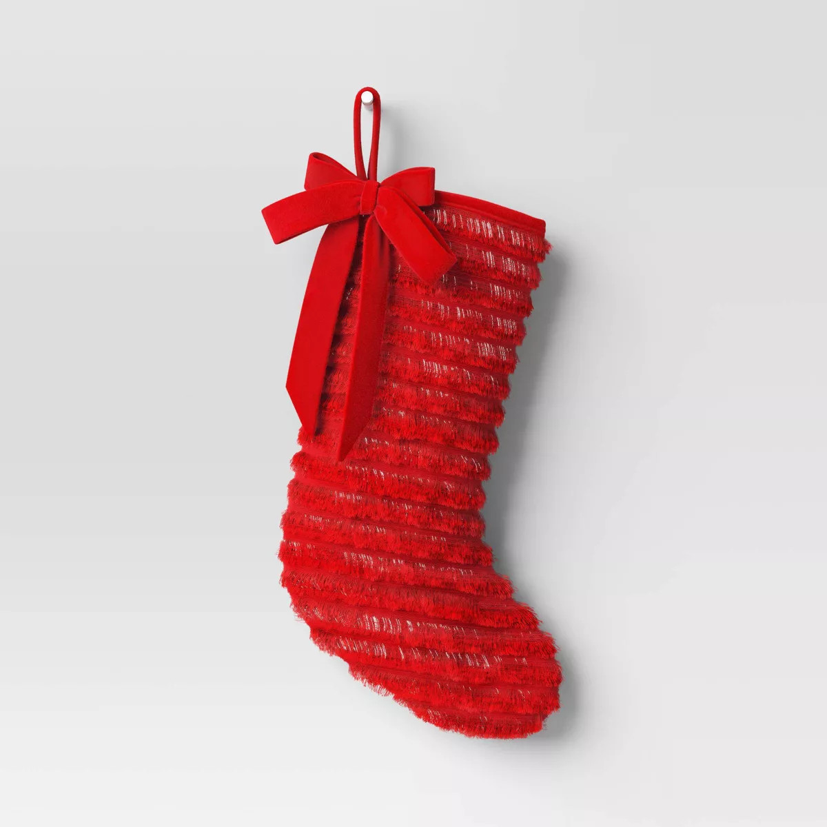 21" Christmas Fringe Fabric Stocking with Bow Red - Wondershop™ | Target