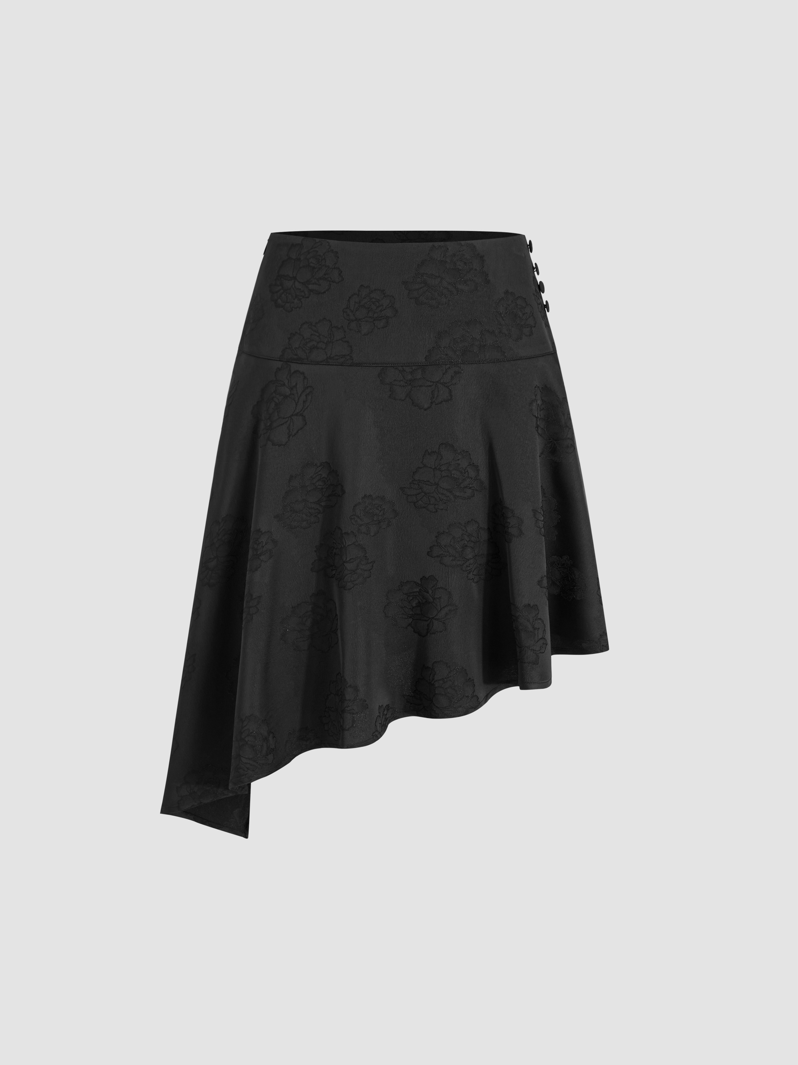 Satin Satin Low Rise Floral Asymmetrical Hem Midi Skirt For Music Festival/Live House | Cider