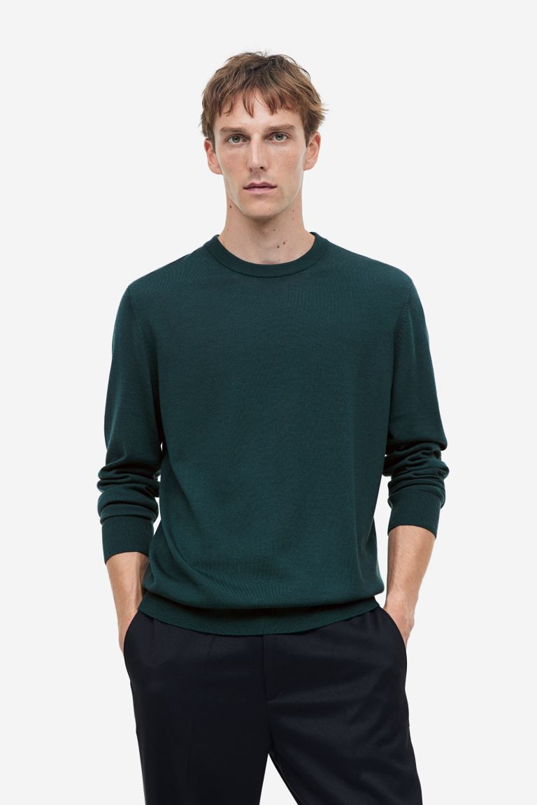 Slim Fit Merino Wool Sweater - Dark teal - Men | H&M US | H&M (US + CA)