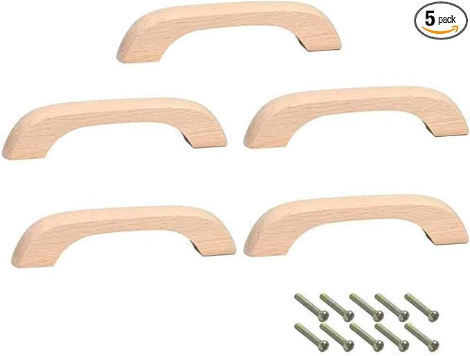 5PCS Wooden Unfinished Pull Handles for Kitchen Cabinets Drawer Dressers Natural Wooden Modern Ha... | Amazon (US)