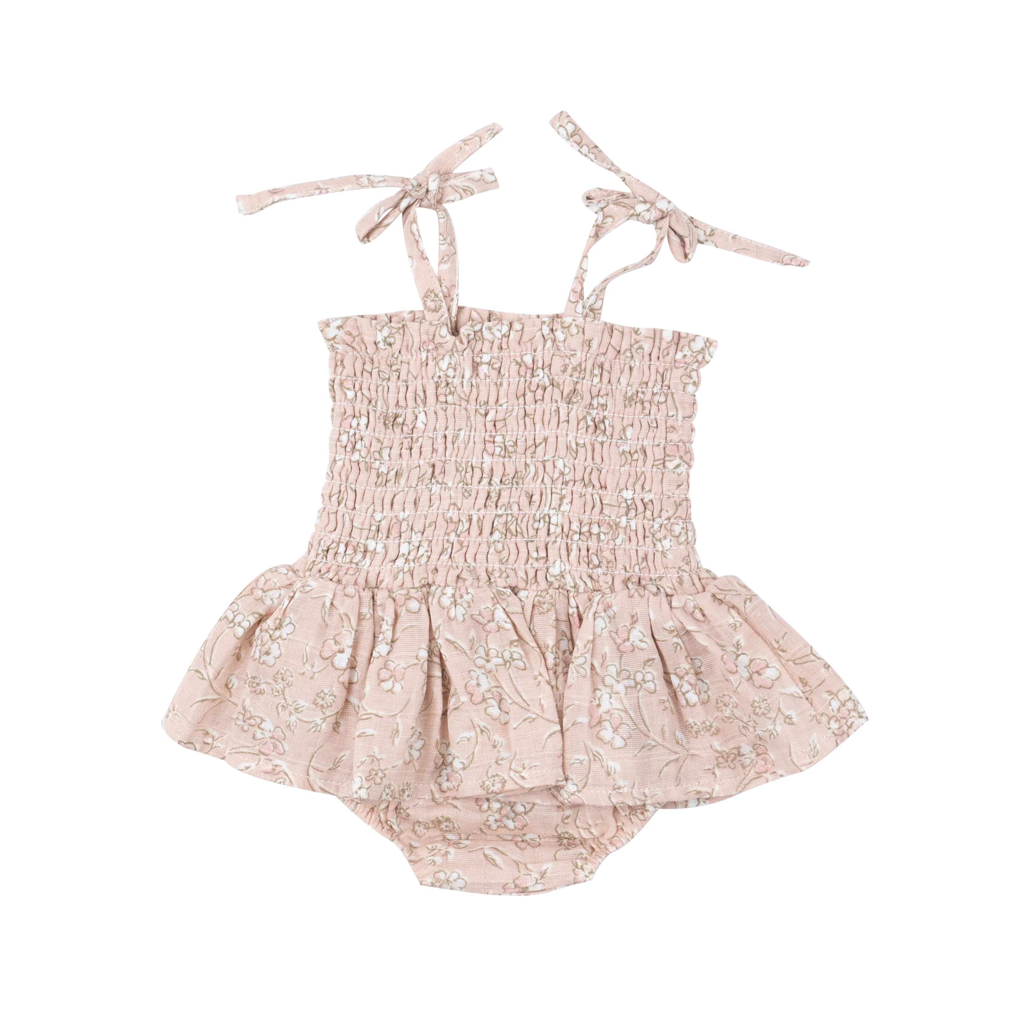 Smocked Bubble w/ Skirt, Baby's Breath Floral | SpearmintLOVE