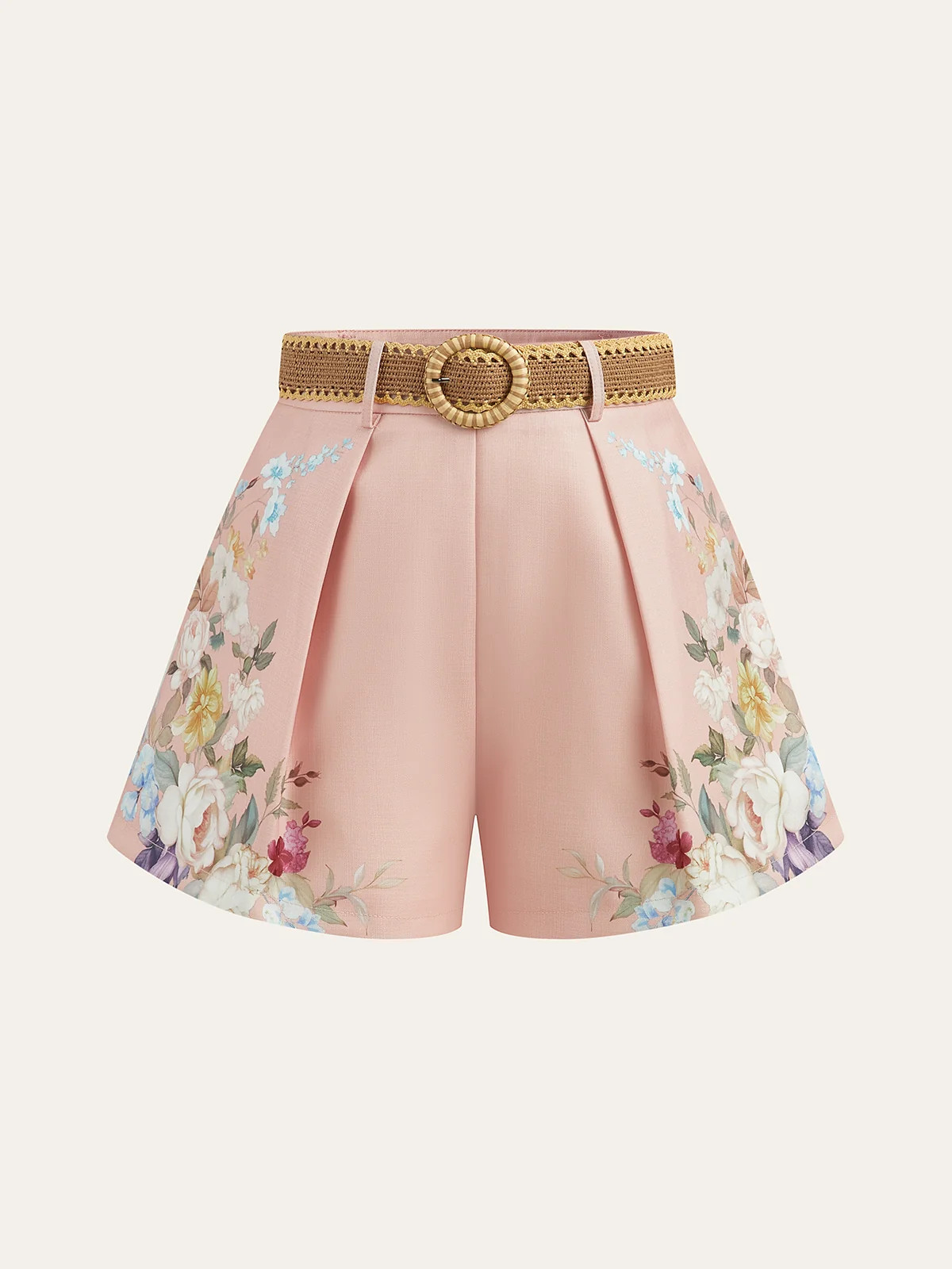 Floral Printed Belted Mid-Waist Shorts | Commense