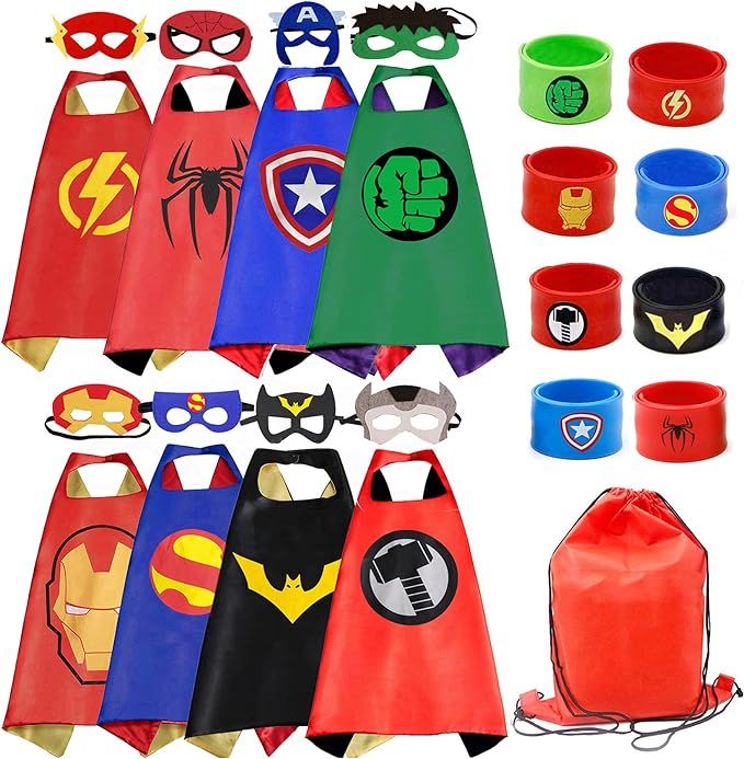 Kids Dress Up 8PCS Superhero Capes Set and Slap Bracelets for Boys Costumes Birthday Party Gifts | Amazon (US)