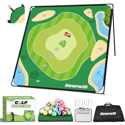 Bearwill Golf Chipping Game 70×70'', Outdoor Backyard Game Beach Golf Game for Adults, Large Chipping Mat with 32 Velcro Balls, Heavy-Duty Metal Base, Golf Gifts for Golfers | Amazon (US)