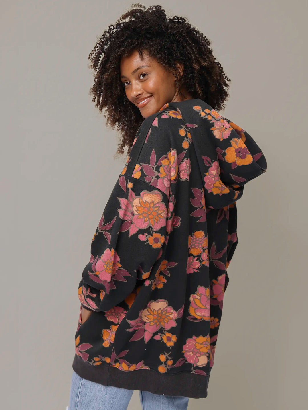 Oversized Printed Hoodie - Black Riviera Blossoms | Natural Life