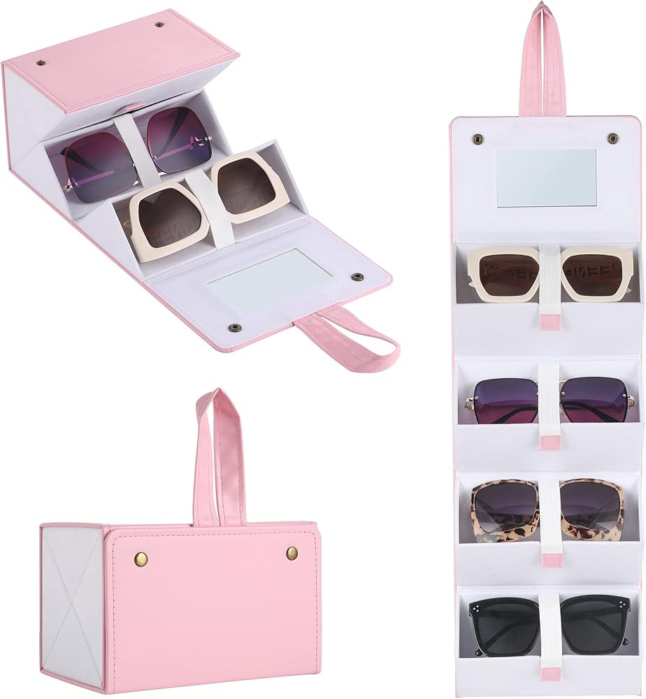 Muf Travel Sunglass Organizer, 4/5-Slot Leather Case for Multiple Sunglasses, Storage for Oversiz... | Amazon (US)