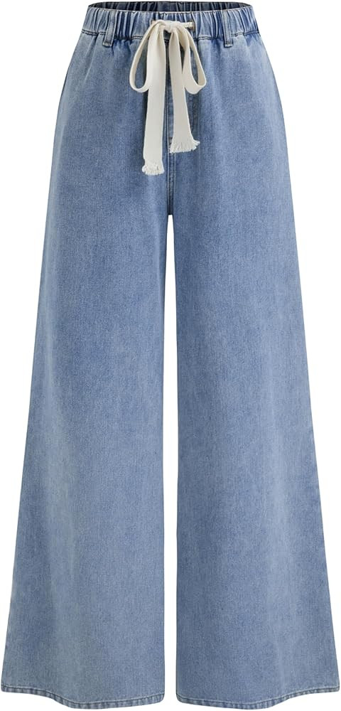 CIDER Wide Leg Jeans High Wasited Drawstring Baggy Denim Pants with Pockets | Amazon (US)