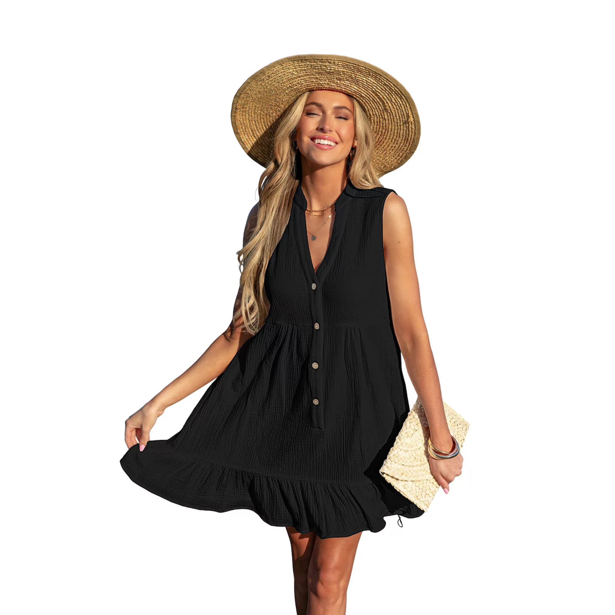 Women's Cupshe Button Front Ruffled Hem Cover-Up Mini Swim Dress | Kohl's