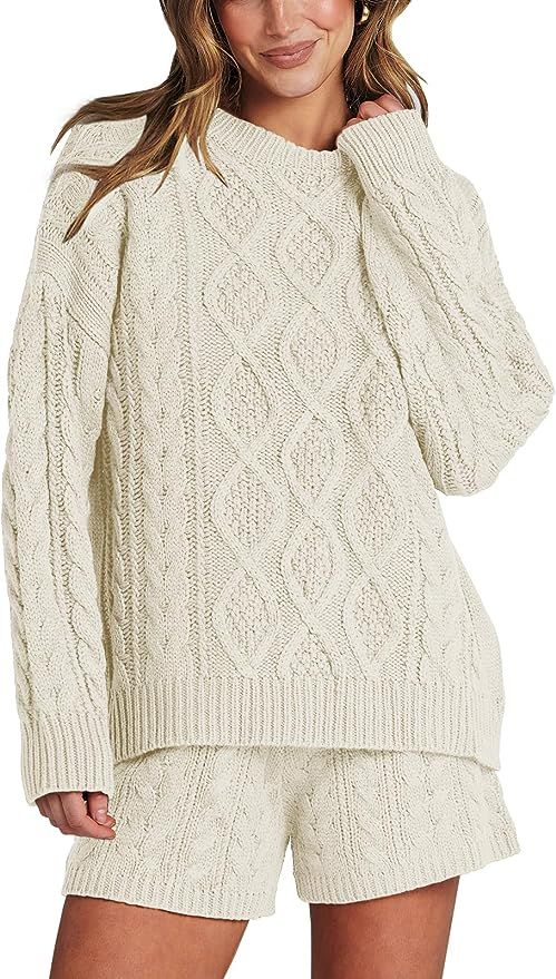 ANRABESS Women‘s 2 Piece Outfits Long Sleeve Cable Knit Chunky Oversized Pullover Sweaters 2023... | Amazon (US)