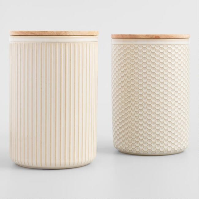 Large Natural Textured Ceramic Canisters with Lids Set ... | World Market