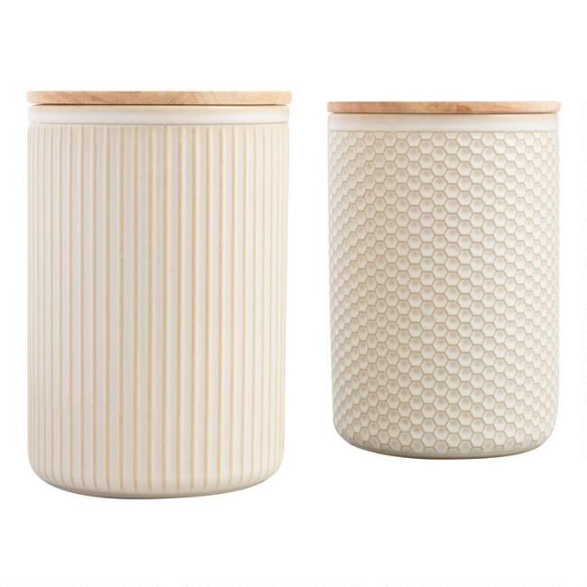 Large Natural Textured Ceramic Canisters with Lids Set of 2 | World Market