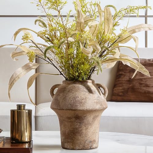 Rustice Vase for Flowers, 7in Decorative Farmhouse Vases for Pampas Grass, Vintage vase for Centerpieces, Terracotta Wide Open Vases with Handle, Unique Ceramic Vase by Lyeec | Amazon (US)